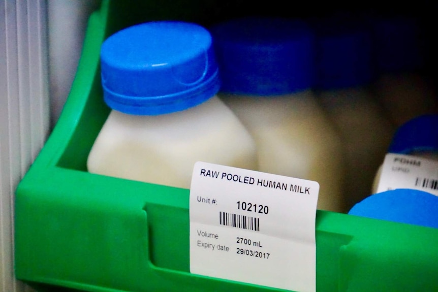Bottles of breast milk at an Australian hospital breast milk bank.