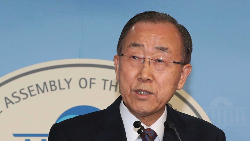 Ban Ki-moon speaking at a press conference
