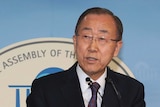 Ban Ki-moon speaking at a press conference
