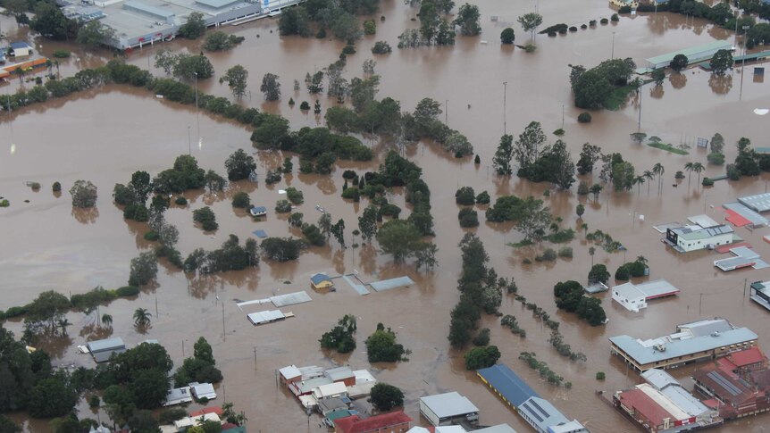 Aerial of Lismore flooding