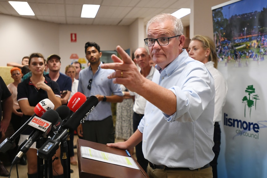 Scott Morrison speaks at a lectern.