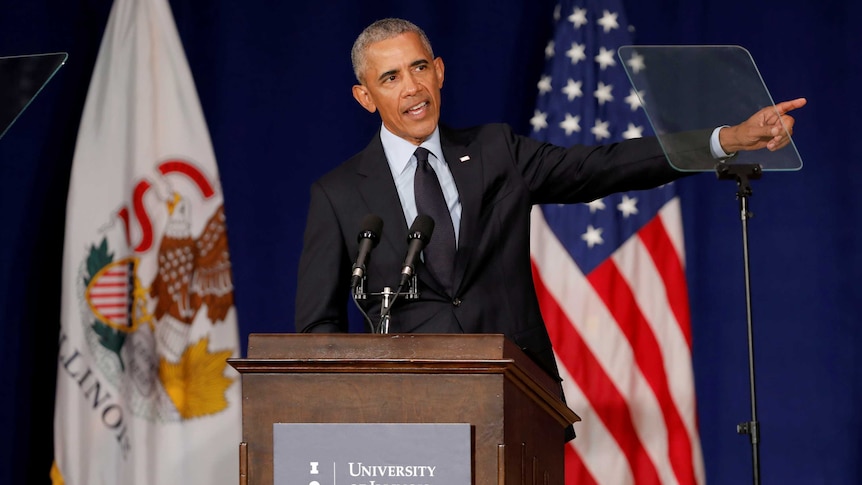 President Barack Obama speaks at the University of Illinois.