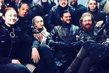 Sophie Turner and other cast members pose for a photo behind the scenes of Game of Thrones' final season