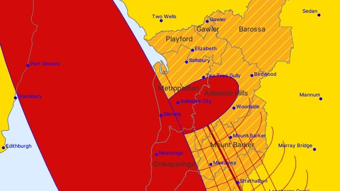 Bureau of Meteorology map shows severe thunderstorm warning.