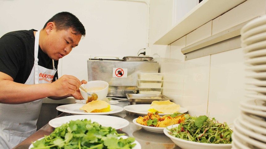 Nabin Gurung at the community kitchen