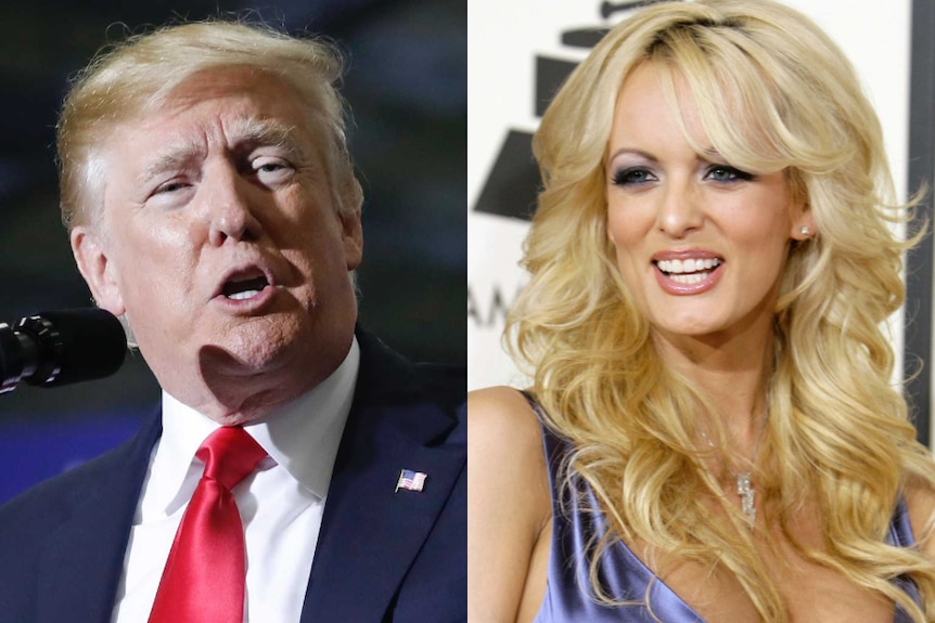 headshots of Donald Trump and Stormy Daniels side by side.