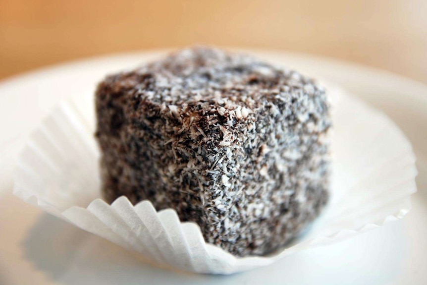 Lamington on a plate.