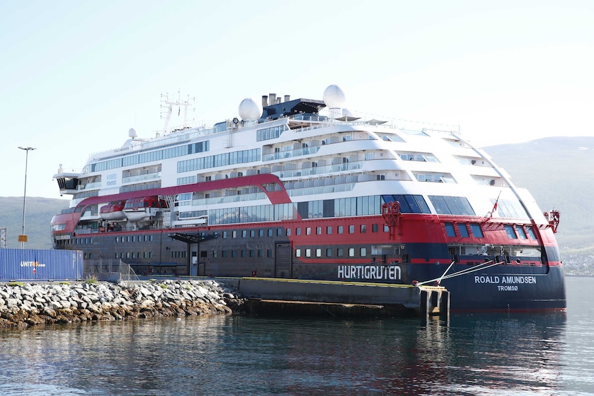 Norwegian cruise ship MS Roald Amundsen moored in Tromso, Norway.