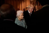 The Queen of England and UK PM Boris Johnson at the Global Investment Summit in October, 2021.