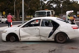 Smashed up white Camry involved in police chase in Perth by prison escapee Danny Jay Brooks 15 September 2016