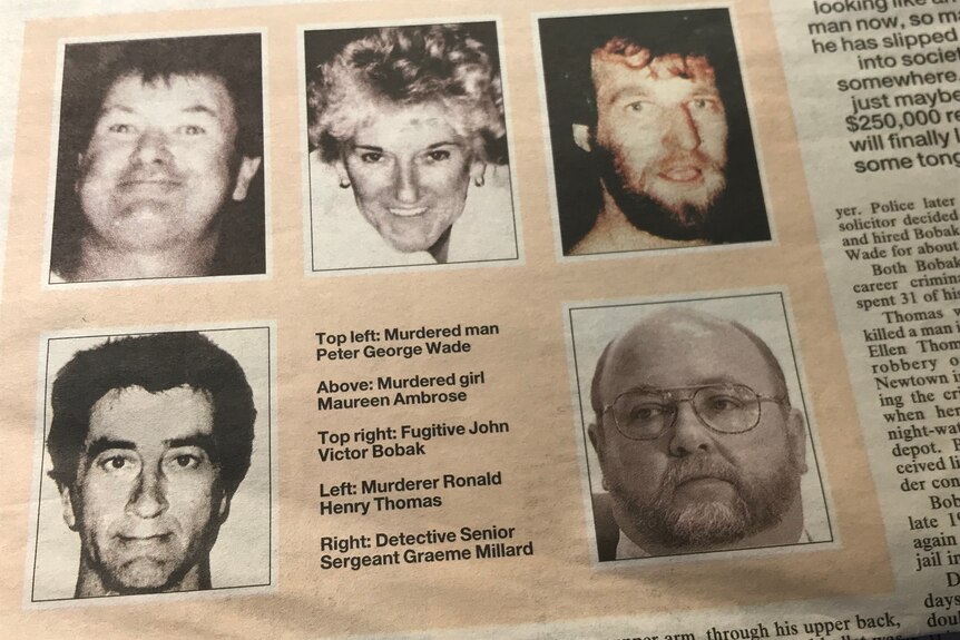Newspaper clipping about the murders of bookie Peter George Wade and his partner Maureen Ambrose from the early 1990s