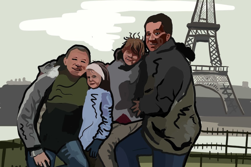 Two men and two children in Paris.