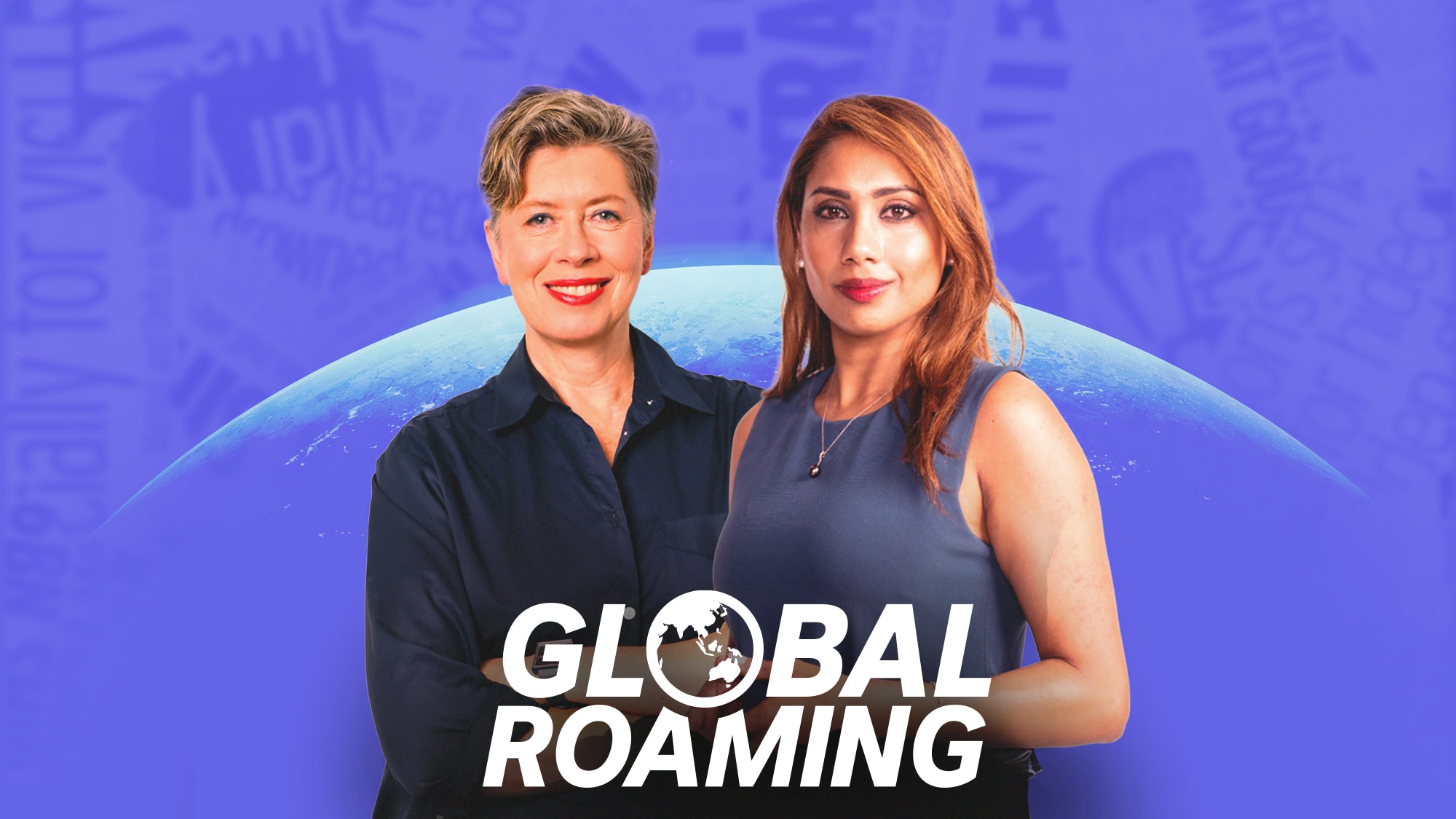Two women standing looking at the camera with the words Global Roaming at the forefront