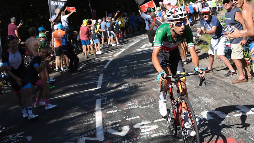 Fabio Aru cycles up the mountain in Tour de France fifth stage