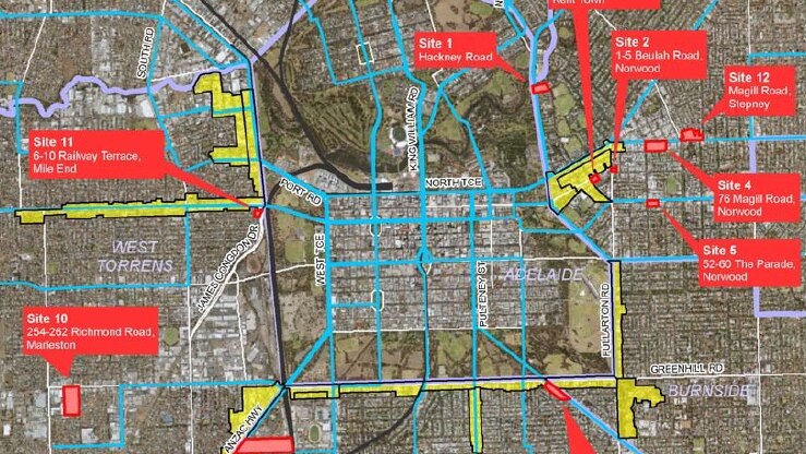 Map showing possible rezoning in Adelaide.