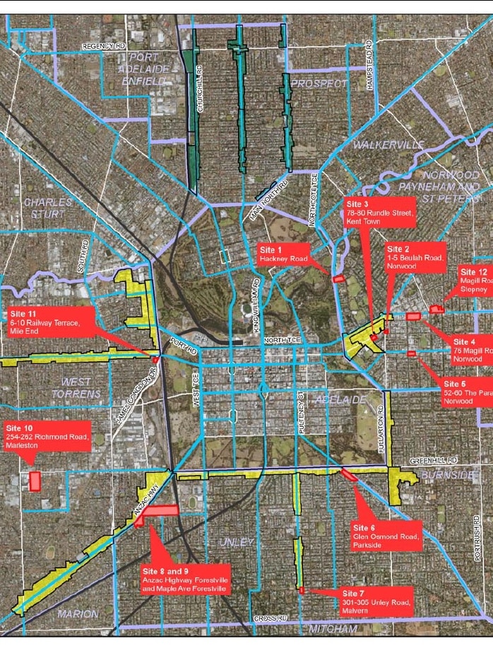 Map showing possible rezoning in Adelaide.