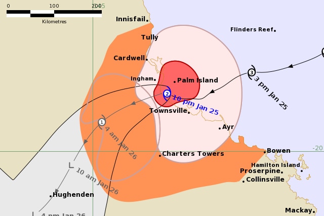 A track map from the Bureau of Meteorology, issued at 10pm (AEST).