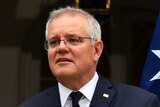 Prime Minister Scott Morrison holds a press conference following the death of Prince Philip