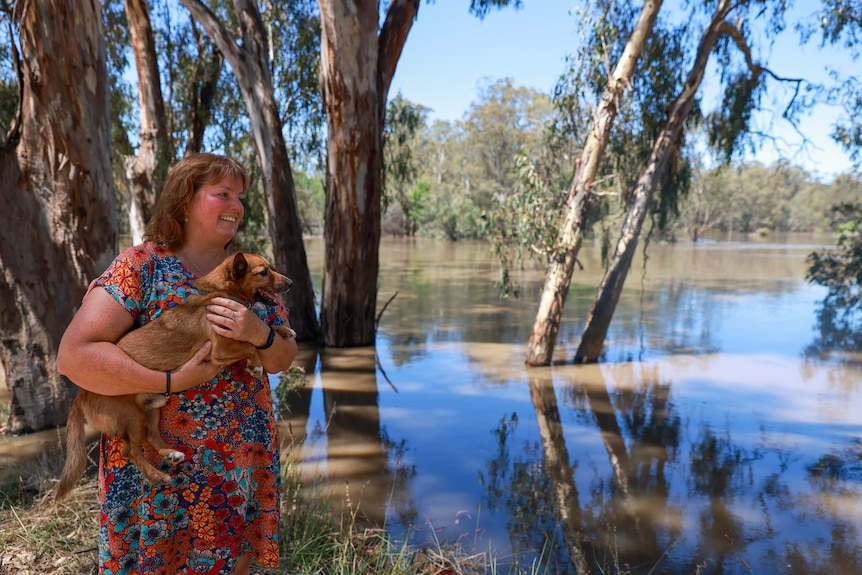 Cindy Doherty, Mooroopna resident looks at the Goulburn River from the land at the back of her property.