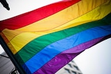 A rainbow pride flag flies