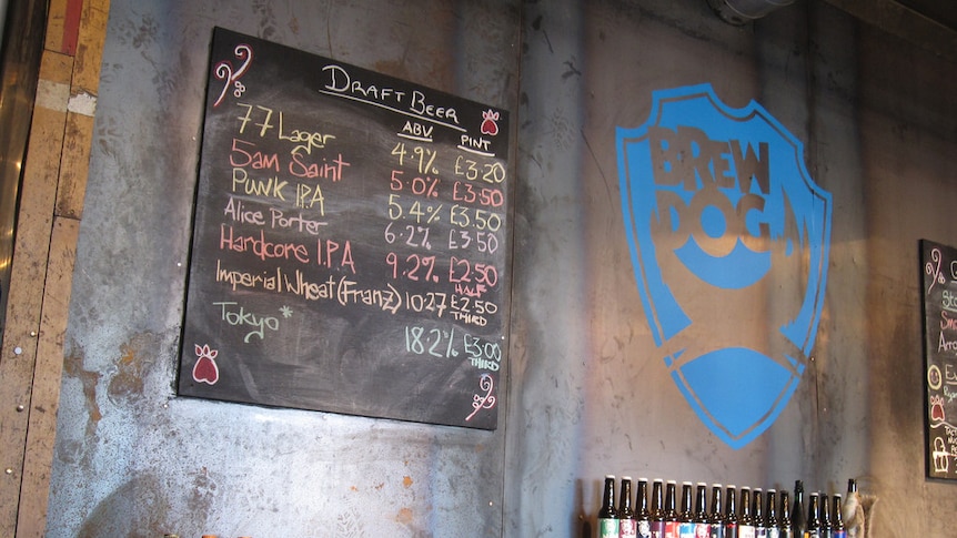 BrewDog beers lining the counter at BrewDog Aberdeen.