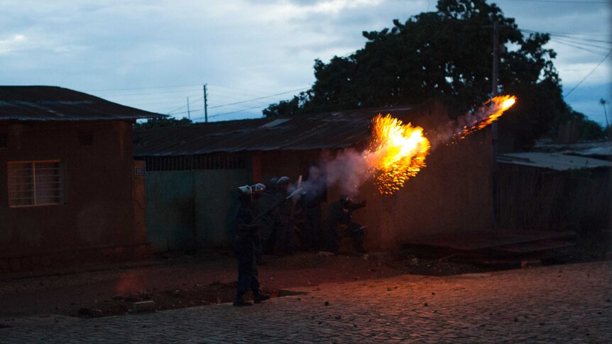 Burundi riot police respond to protesters
