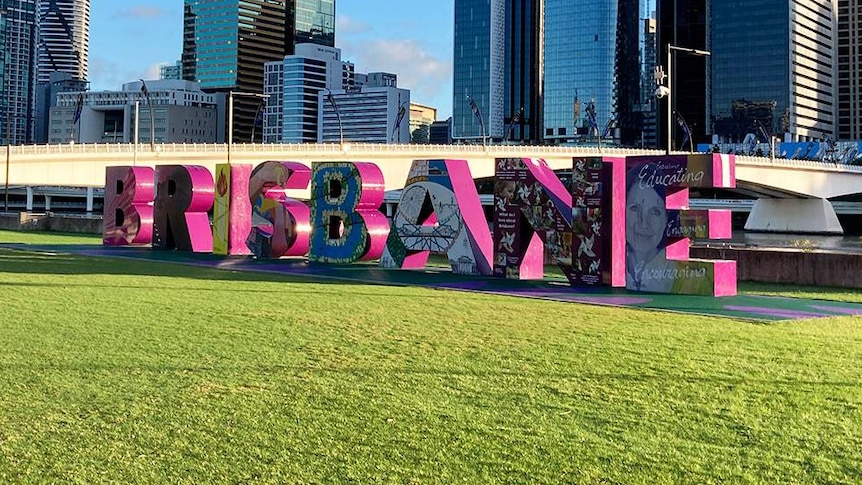 Brisbane sign at South Bank in Brisbane inner-city.