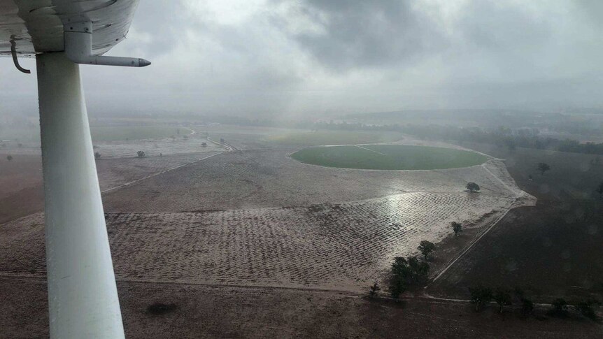 An aerial view of the rain in Dubbo