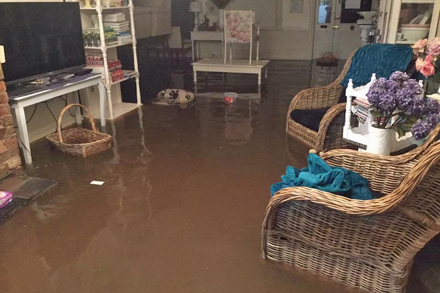 Flooded lounge room in a house in Latrobe