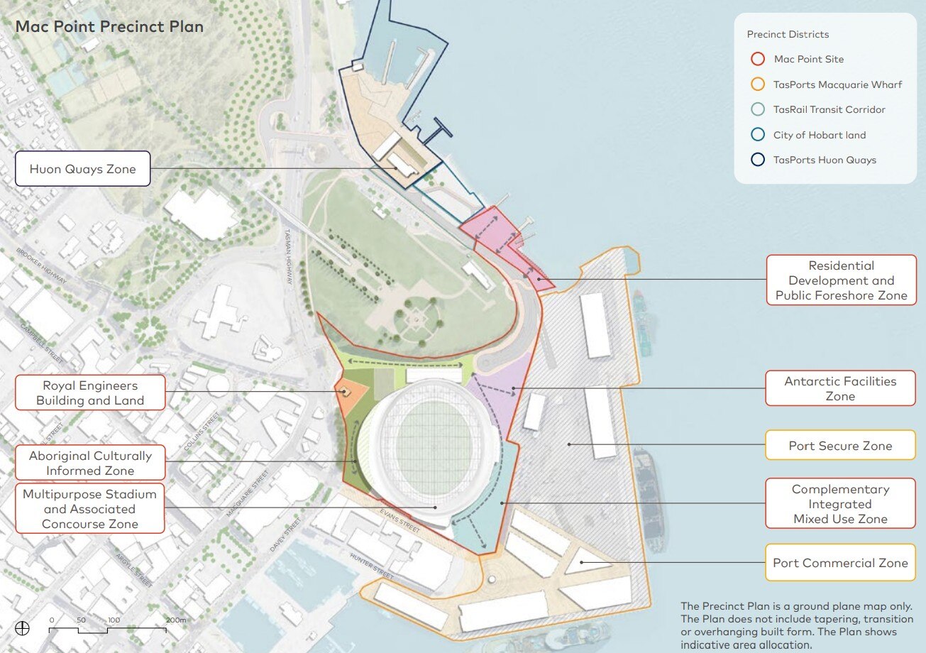 A map of the Macquarie Point precinct plan showing the stadium and surrounds.