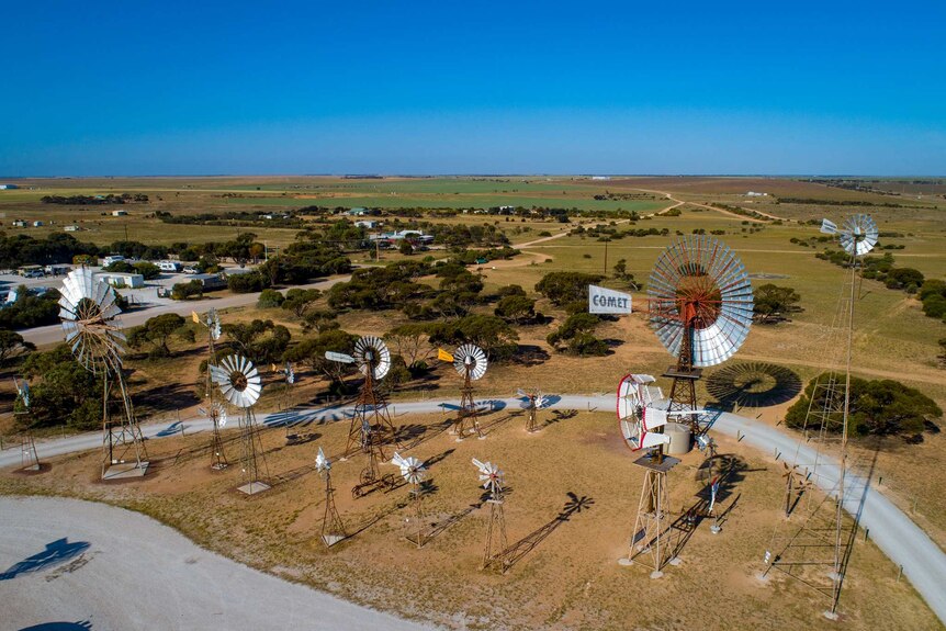 windmills in outback town