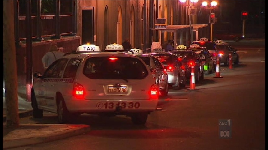 Taxis line up in Perth's Northbridge