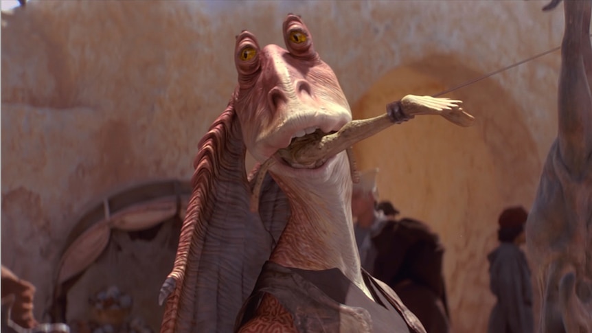 A still image of Jar Jar Binks in the film Star Wars Episode I: The Phantom Menace