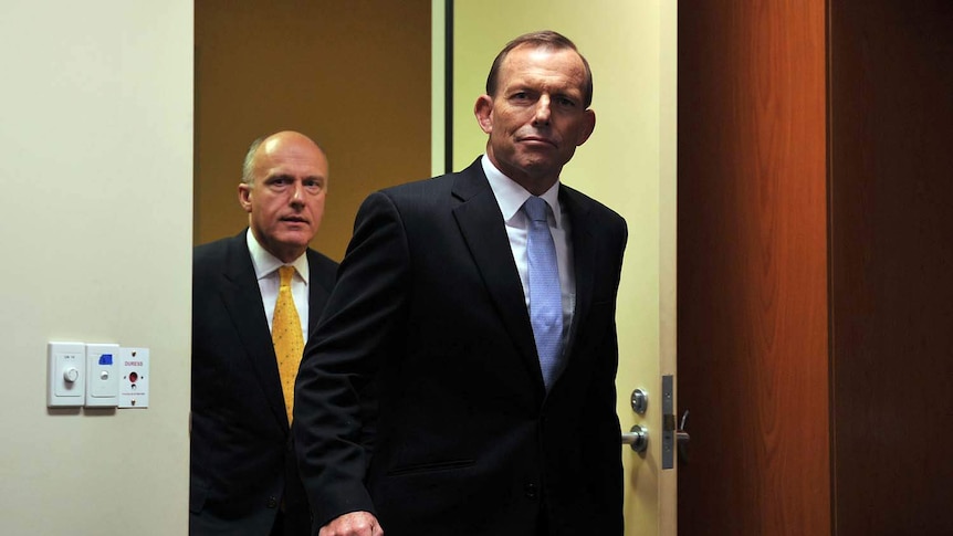 Tony Abbott and Eric Abetz a announce the Coalition workplace relations policy
