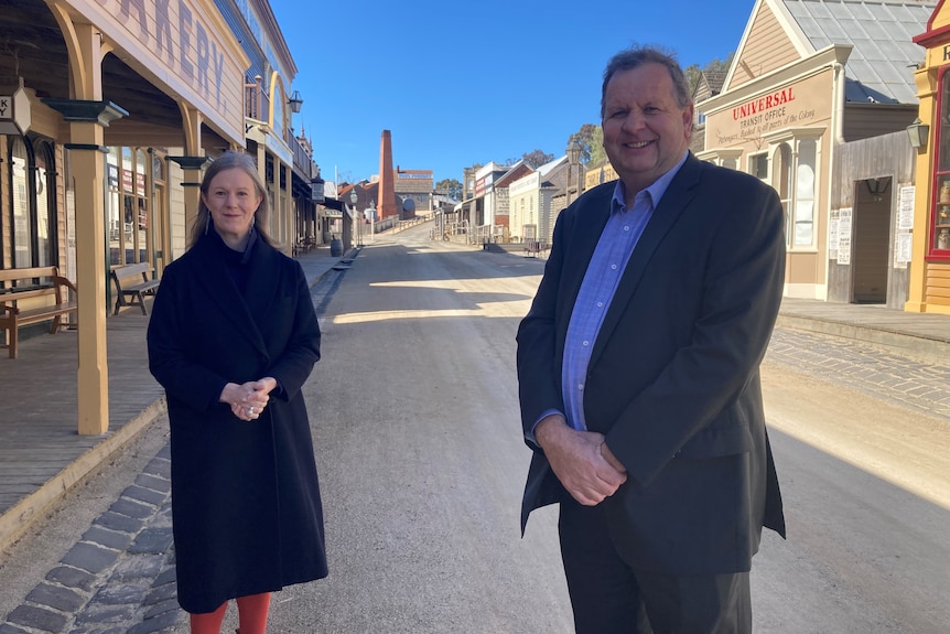 Sovereign Hill Chief Executive Sara Quon and President Craig Fletcher standing in the main street of the museum.