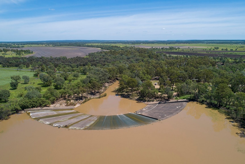 A weir on a river as seen from the air