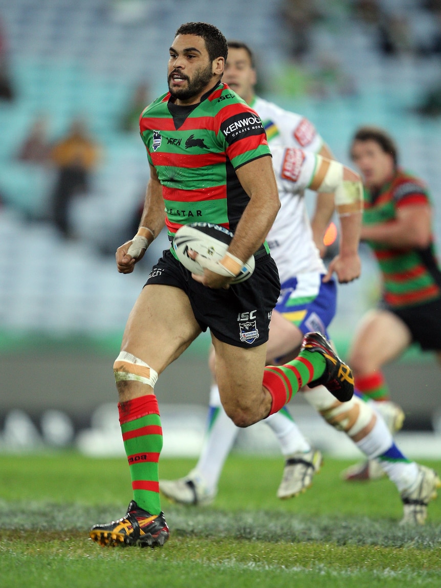 Backing up just fine ... Queensland star Greg Inglis scored twice for the Rabbitohs.