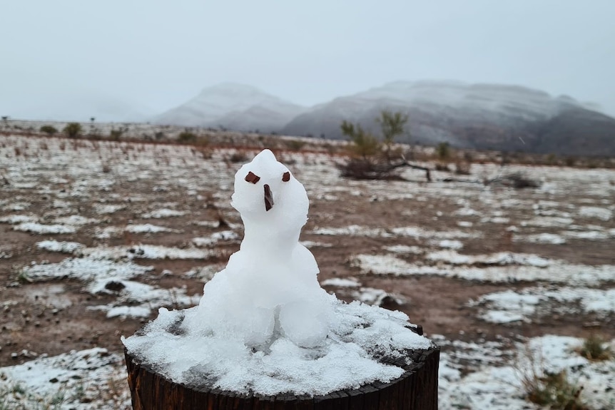 Wilpena Pound in the Flinders Ranges covered in snow.