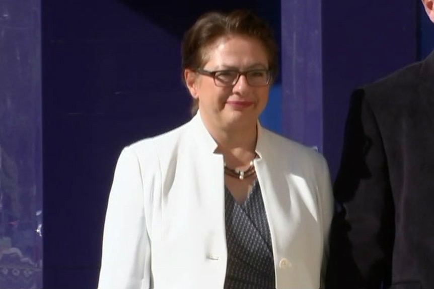 Sophie Mirabella walks outside the County Court in Wangaratta.