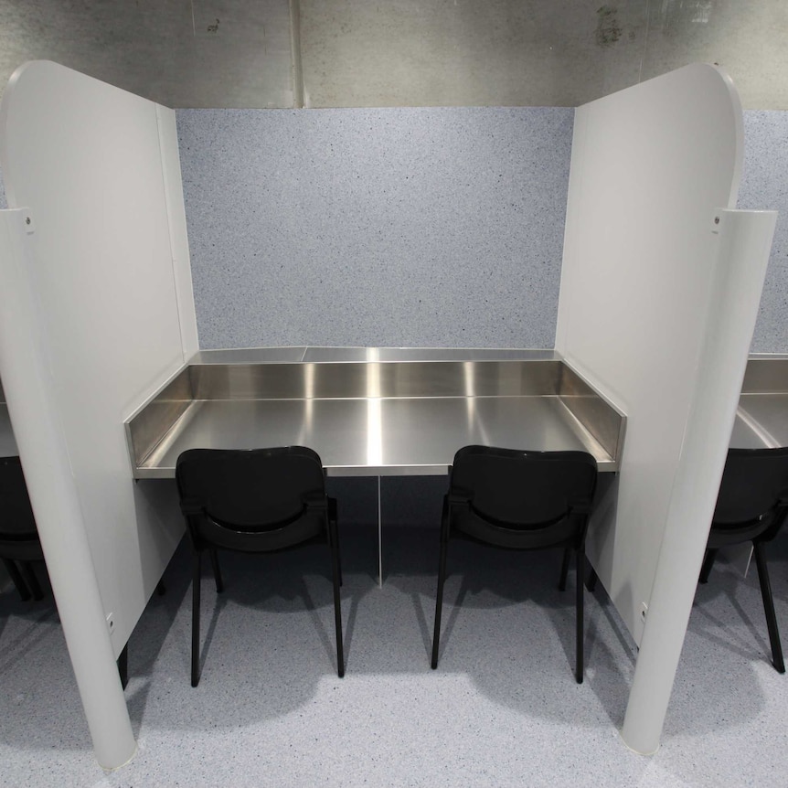 A cubicle in Melbourne's first supervised injecting room.