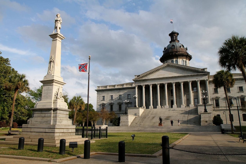The Confederate Flag flies outside the South Carolina state house in Columbia.