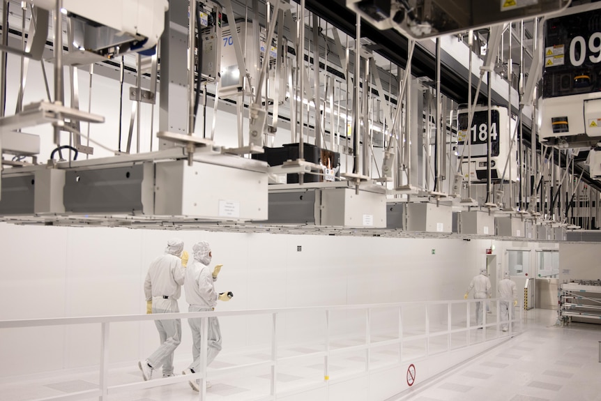 The clean rooms at the Globalfoundries semiconductor fabrication plant in Dresden