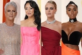 A composite image of Jamie Lee Curtis, Stephanie Hsu, Cara Delevingne and Janelle Monáe at the 2023 Oscars.