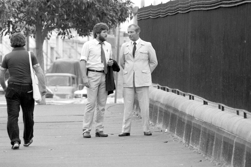 NSW Detective Roger Rogerson (right) and Herald Police reporter Neil Mercer