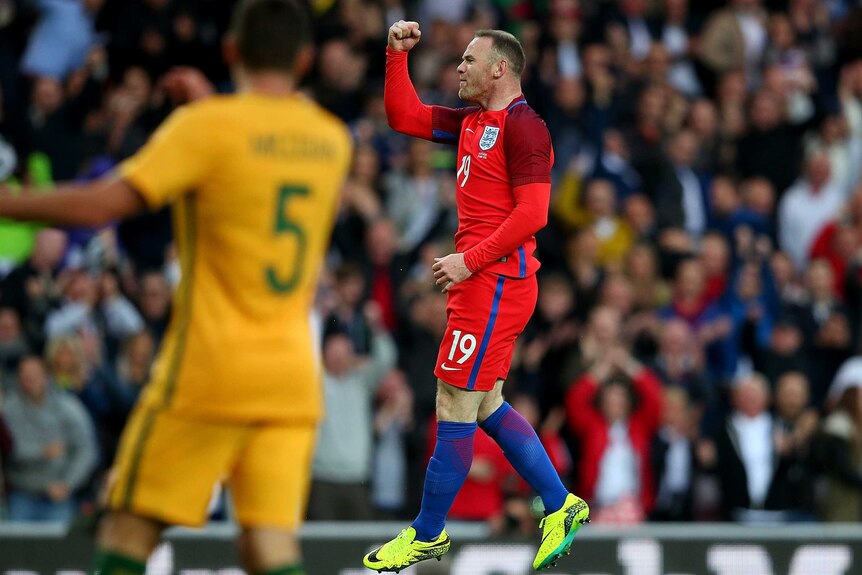 Wayne Rooney celebrates goal against Socceroos