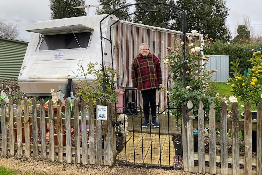 Resident Trish George at the Huon Valley caravan park.