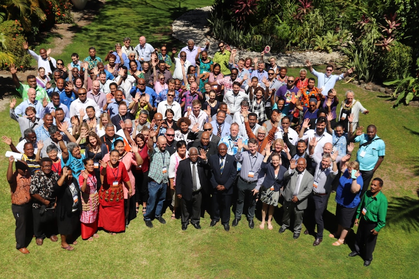 Dozens of delegates at the Pacific Labour Mobility Annual Meeting in Honiara.