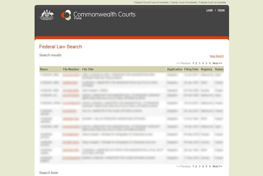 Screenshot of the Commonwealth Courts portal website with details blurred