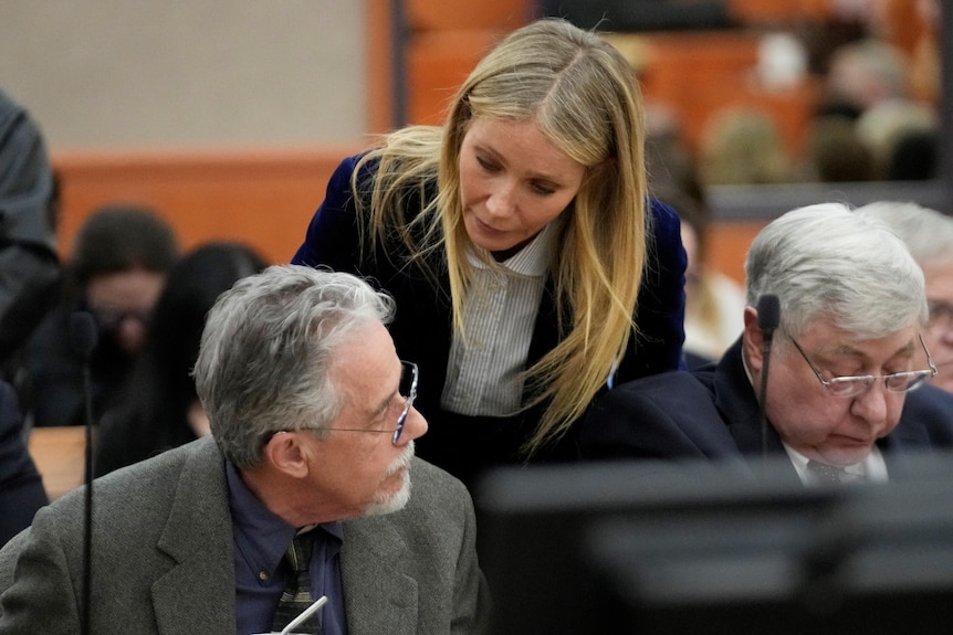 Gwyneth Paltrow speaks to Terry Sanderson in court.