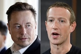 A composite image of Elon Musk and Mark Zuckerberg